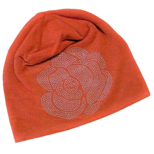 【抗がん剤治療】【医療用帽子】【ケア帽子】 ローズラインストーンキャップ：オレンジ