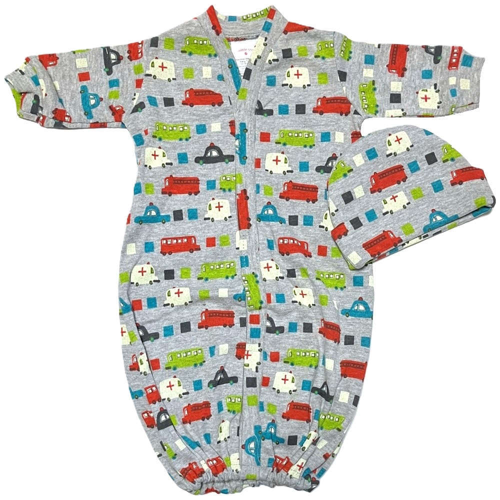 【未熟児】【低出生体重児】【早産児】【NICU】用 ベビー服:長袖ガウン くるま 帽子付き