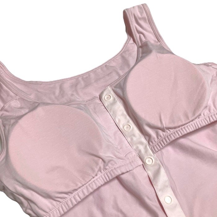 【乳がん】【乳房切除】【敏感肌】パッド付前開きインナー タンクトップ:スモークピンク