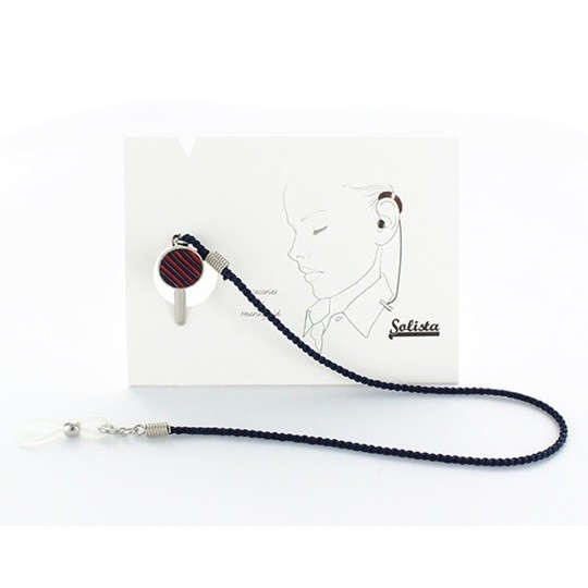 【片耳用】日本製 ソリスタ 補聴器落下防止アクセサリー シルクストラップ ：ネイビー