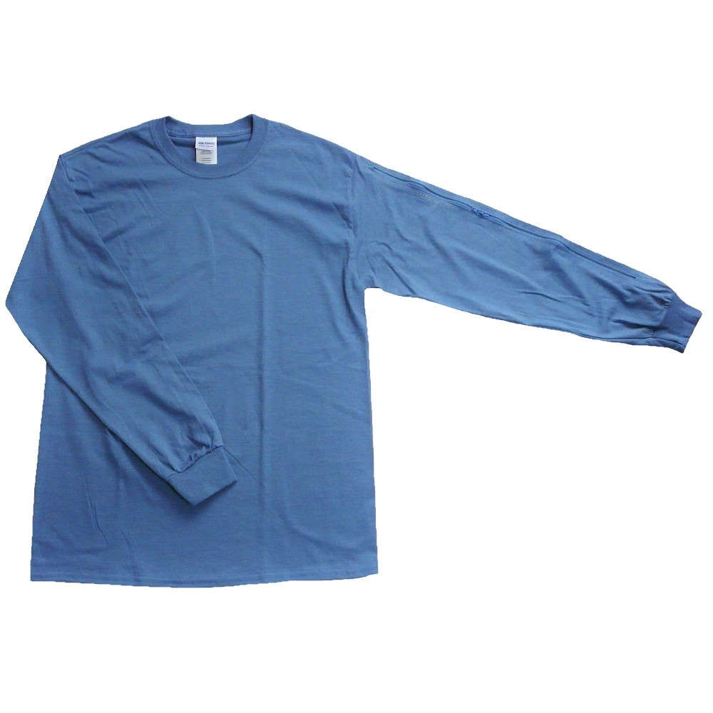 【人工透析】【点滴】【PICC】【カテーテル】 メンズ長袖Tシャツ 両腕チャック ブルー