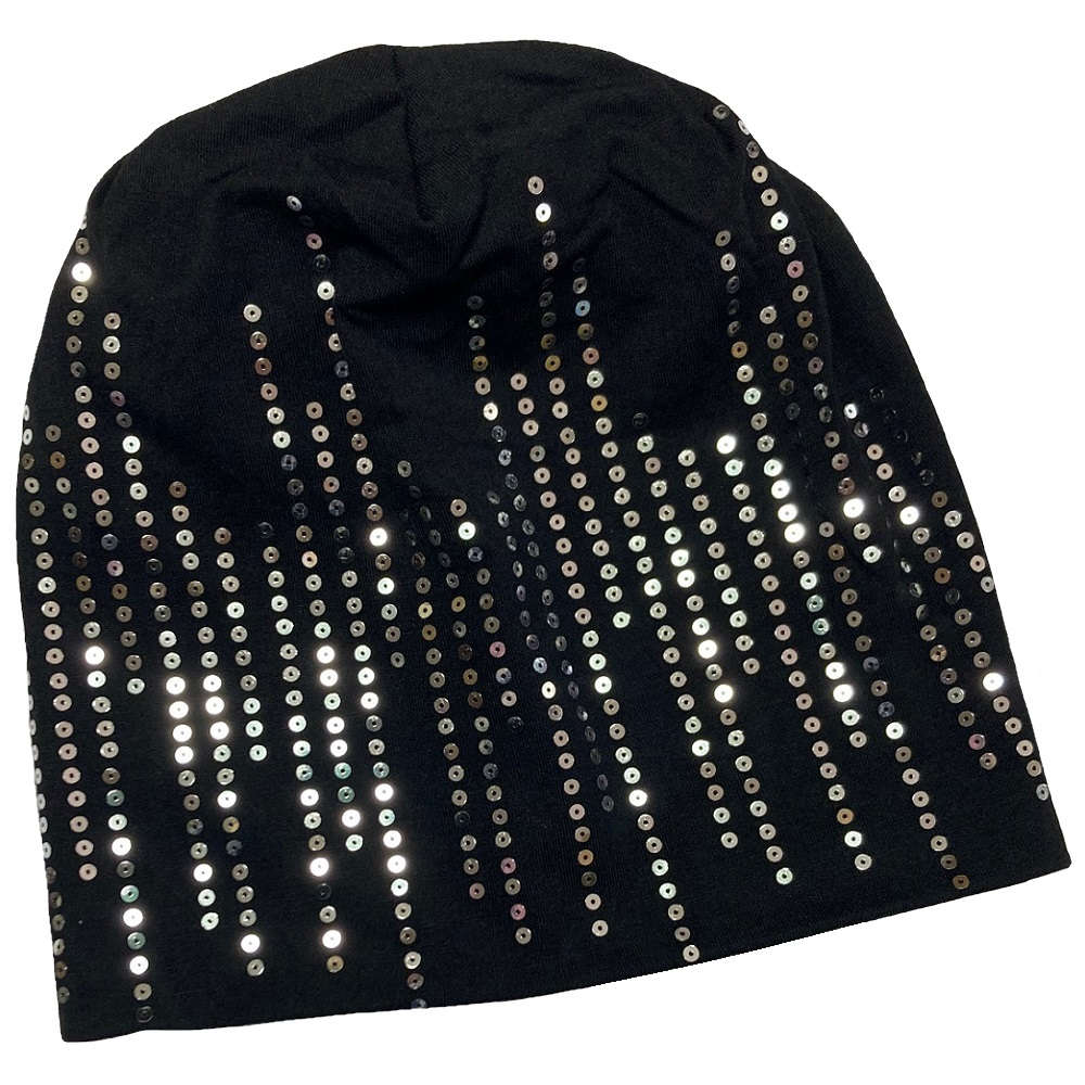 【抗がん剤治療】【医療用帽子】【ケア帽子】 スパークルシークインキャップ：ブラック