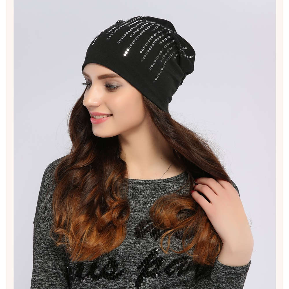 【抗がん剤治療】【医療用帽子】【ケア帽子】 スパークルシークインキャップ：ブラック