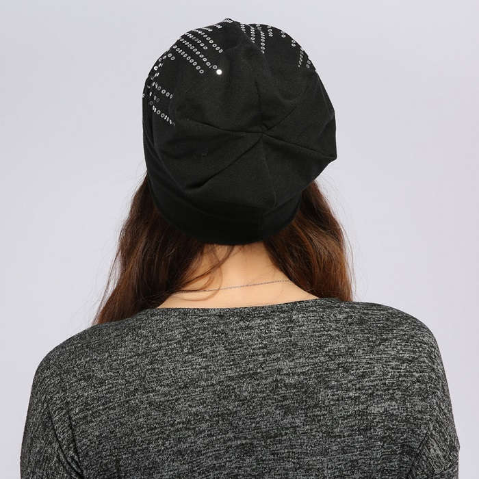 【抗がん剤治療】【医療用帽子】【ケア帽子】 スパークルシークインキャップ：ブラック