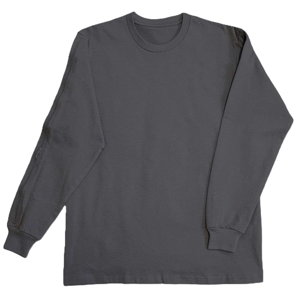 【人工透析】【点滴】【PICC】【カテーテル】 メンズ長袖Tシャツ 両腕ダブルジップ チャコール