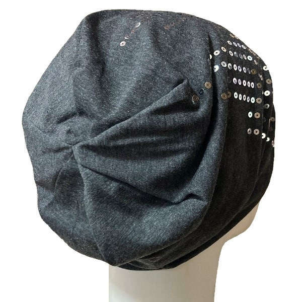 【抗がん剤治療】【医療用帽子】【ケア帽子】 スパークルシークインキャップ：グレー