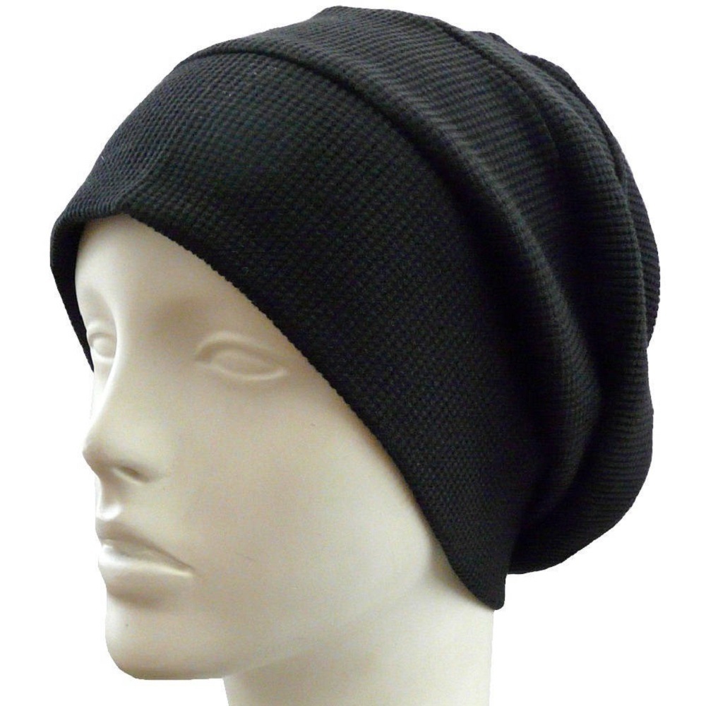 【抗がん剤治療】【医療用帽子】【ケア帽子】 ワッフル段々ワッチ：ブラック