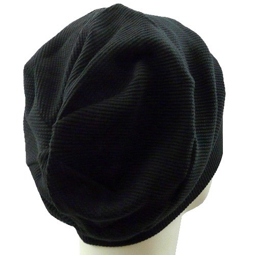 【抗がん剤治療】【医療用帽子】【ケア帽子】 ワッフル段々ワッチ：ブラック
