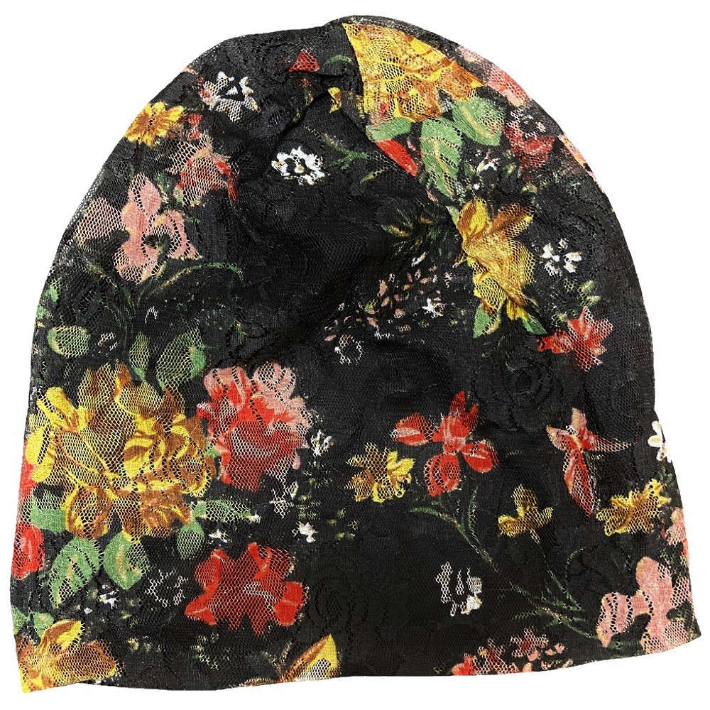 【抗がん剤治療】【医療用帽子】【ケア帽子】 ローズレースルースキャップ：ブラック