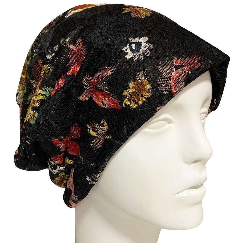 【抗がん剤治療】【医療用帽子】【ケア帽子】 ローズレースルースキャップ：ブラック