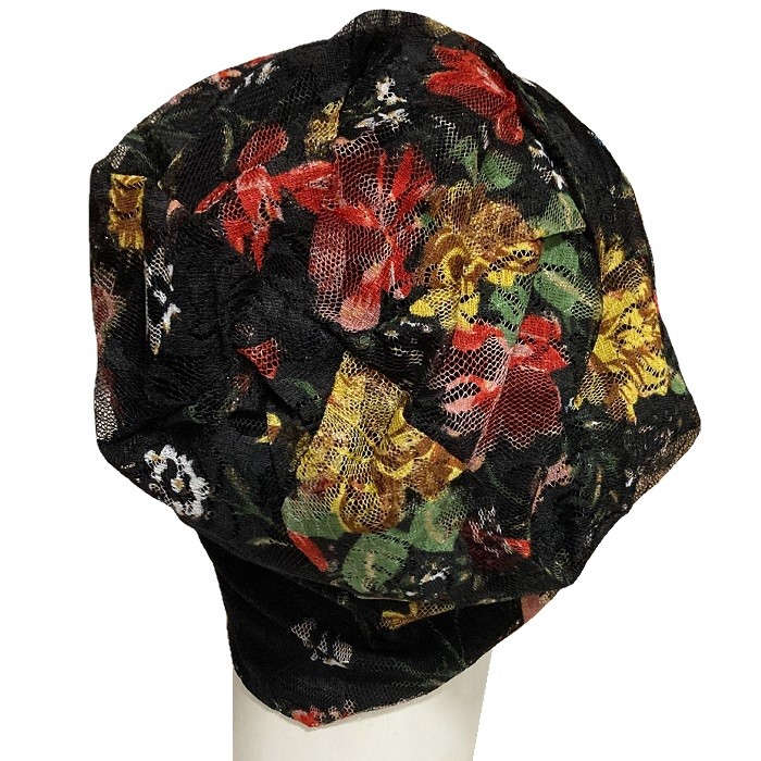 【抗がん剤治療】【医療用帽子】【ケア帽子】 ローズレースルースキャップ：ブラック