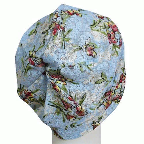 【抗がん剤治療】【医療用帽子】【ケア帽子】 アクアフラワーレースルースキャップ