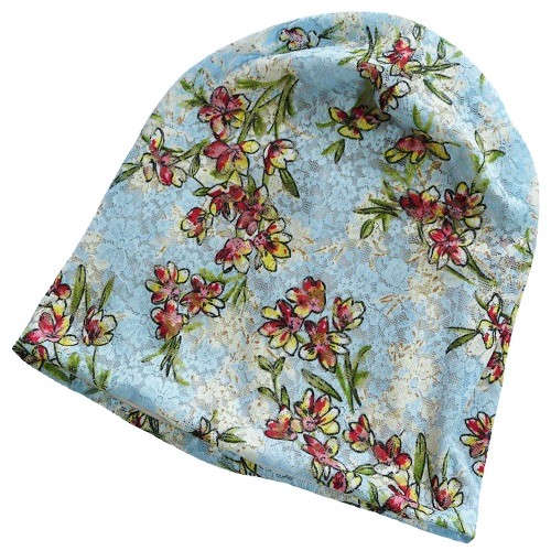 【抗がん剤治療】【医療用帽子】【ケア帽子】 アクアフラワーレースルースキャップ