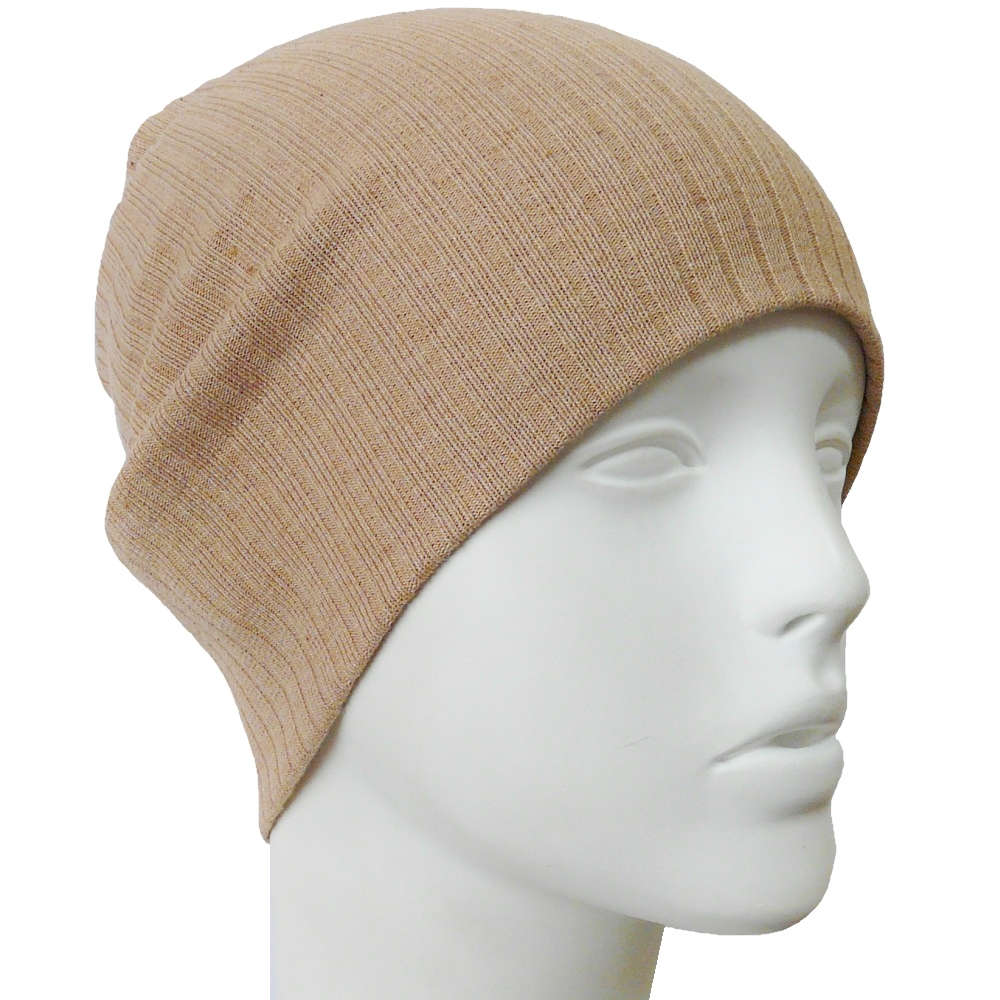 【医療用帽子】【ケア帽子】 プレミアムオーガニックコットンリブニットキャップ：ブラウン
