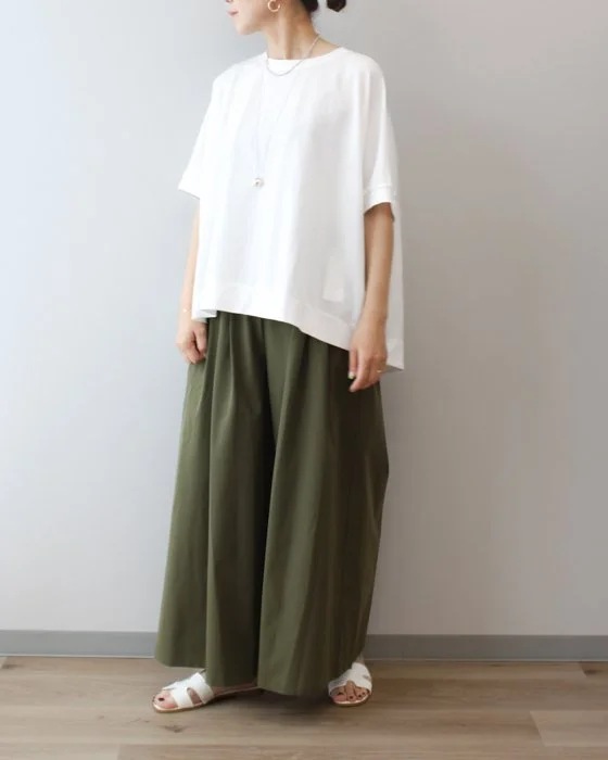 日本製【履くだけでおしゃれに見える】撥水ワイドギャザーパンツ