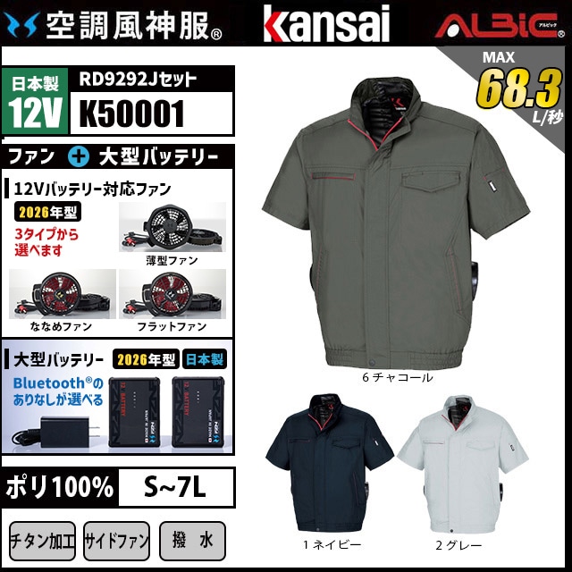 空調風神服 K50001 半袖 日本製 12V フルセット RD9292J