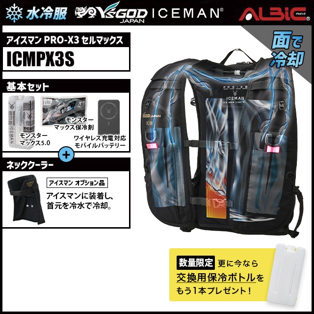 水冷服 水冷ベスト アイスマン PRO-X3 セルマックス ICMPX3S+首用OPset