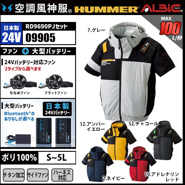 空調風神服 AT09905 半袖 日本製 24V フルセット RD9690PJ