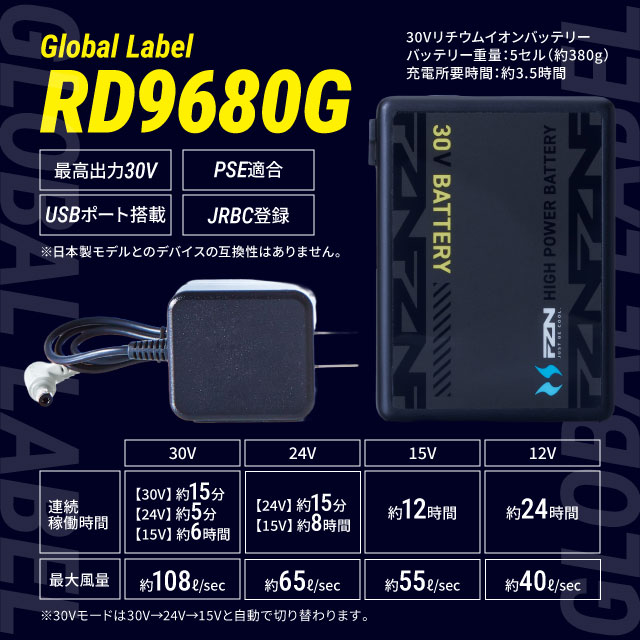 ��Ĵ������ 30V����������set(�Хåƥ꡼+�ե���) RD9680G
