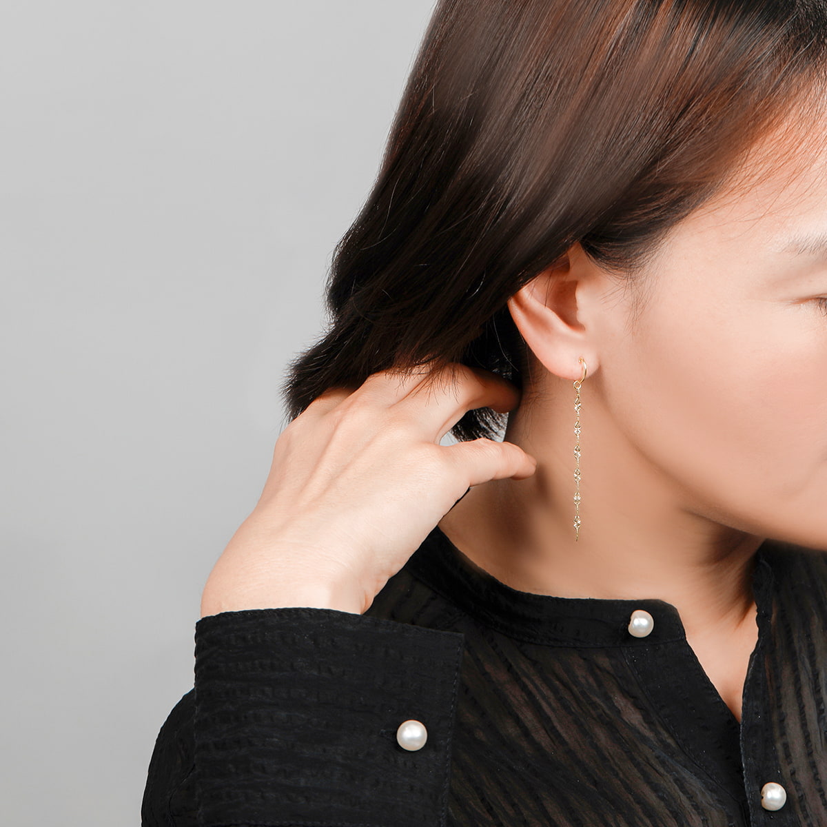 ゴールドチャーム ロングスティック チェーン フープイヤリング ハンドメイド coco vanilla* 【付け替えチャーム】パールチェーン フープ ピアス