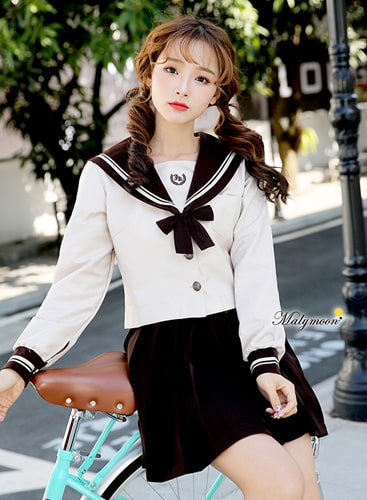 【取り寄せ】JK制服/長袖セーラー服女子高生（ブラウン）《ハロウィンコスプレ3点セット》【Malymoon/マリームーン】【odr6715】