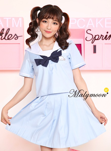 【取り寄せ】JK制服/半袖アザラシセーラー服女子高生（水色）《ハロウィンコスプレ4点セット》【Malymoon/マリームーン】【odr9007】