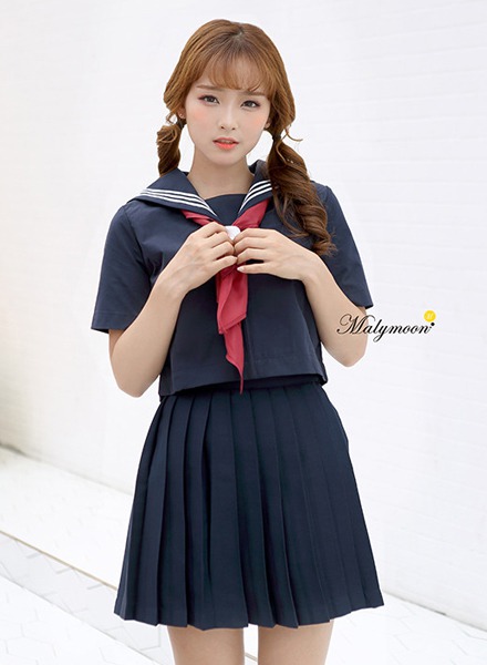 【取り寄せ】JK制服/半袖セーラー服女子高生（ネイビー）赤スカーフ《ハロウィンコスプレ3点セット》【Malymoon/マリームーン】【odr2346】