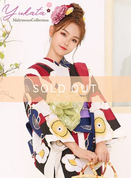 レディース 浴衣 レトロ 菊短冊 半幅帯 桐下駄 ３点セット【25014】【即納】