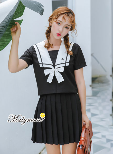 【取り寄せ】JK制服/半袖セーラー服女子高生（ブラック）《ハロウィンコスプレ3点セット》【Malymoon/マリームーン】【odr6730】