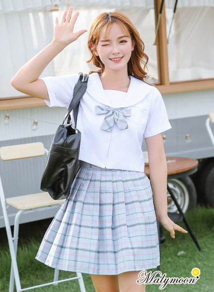 【取り寄せ】JK制服/半袖セーラー服女子高生（水色）《ハロウィンコスプレ3点セット》【Malymoon/マリームーン】【odr6733】