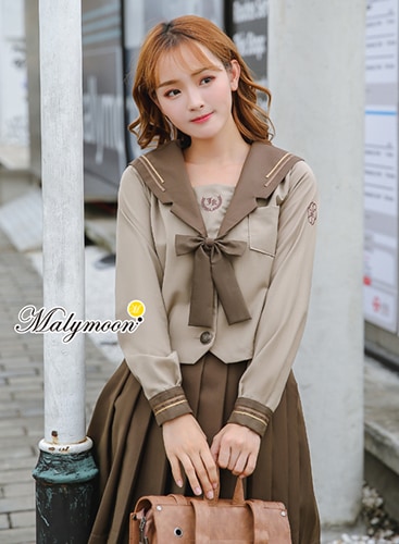 【Mサイズのみ即納】JK制服/長袖セーラー服女子高生（ブラウン）《ハロウィンコスプレ3点セット》【Malymoon/マリームーン】【6738】