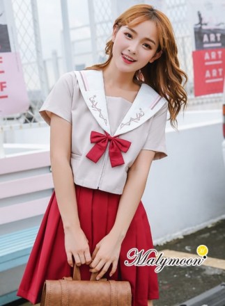 【Lサイズは即日発送】JK制服/半袖セーラー服女子高生（レッド）《ハロウィンコスプレ3点セット》【Malymoon/マリームーン】【odr6740】|女子高生・制服(school-uniform)|全