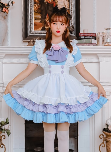 【取り寄せ】【レビュー投稿で白ニーハイプレゼント】完全受注オーダー高級メイド服2カラー《かわいいコスプレ5点セット》【odr8110】