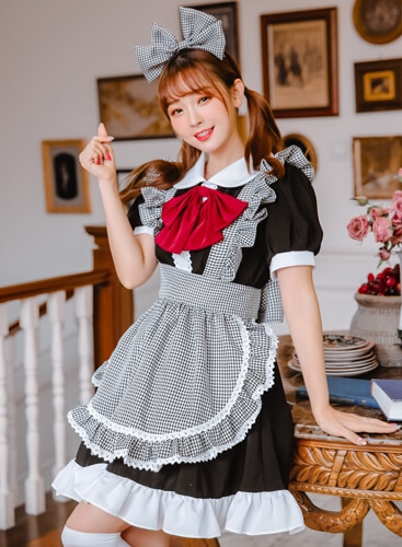 【取り寄せ】【レビュー投稿で白ニーハイプレゼント】完全受注オーダー高級メイド服《かわいいコスプレ4点セット》【odr8113】