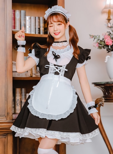 【取り寄せ】【レビュー投稿で白ニーハイプレゼント】完全受注オーダー高級メイド服《かわいいコスプレ7点セット》【odr8114m】