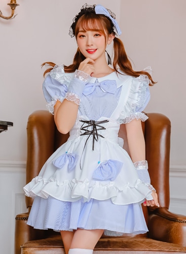 【取り寄せ】【レビュー投稿で白ニーハイプレゼント】完全受注オーダー高級メイド服《かわいいコスプレ9点セット》【odr8115】