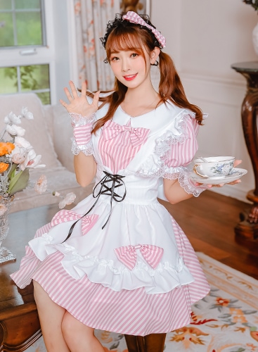 【取り寄せ】【レビュー投稿で白ニーハイプレゼント】完全受注オーダー高級メイド服《かわいいコスプレ9点セット》【odr8115-2】