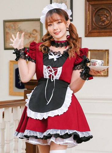 【レビュー投稿で白ニーハイプレゼント】完全受注オーダー高級メイド服《かわいいコスプレ5点セット》【odr8146】