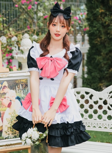 【取り寄せ】【レビュー投稿で白ニーハイプレゼント】完全受注オーダー高級メイド服《かわいいコスプレ3点セット》【odrm8155】