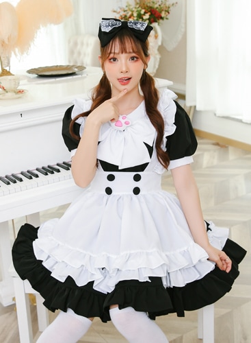 【取り寄せ】【レビュー投稿で白ニーハイプレゼント】完全受注オーダー高級メイド服《かわいいコスプレ3点セット》【odrm8158】