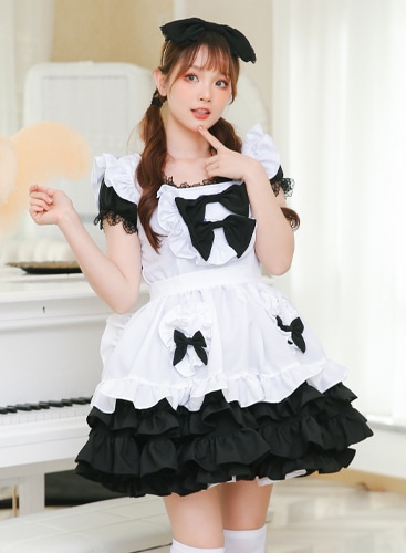 【取り寄せ】【レビュー投稿で白ニーハイプレゼント】完全受注オーダー高級メイド服《かわいいコスプレ3点セット》【odrm8162】