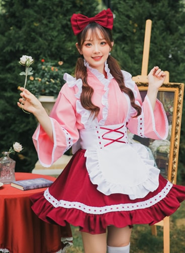【取り寄せ】【レビュー投稿で白ニーハイプレゼント】完全受注オーダー高級メイド服《かわいいコスプレ4点セット》【odrm8164】