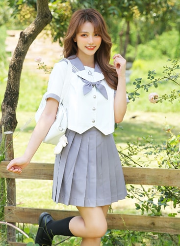 odr】JK制服/チェック柄プリーツスカート女子高生（長袖）サスペンダー  