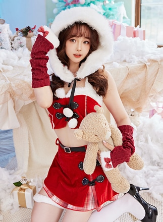 【1～3営業日で発送】ダッフルコート風サンタ《クリスマスコスプレ7点セット》【Malymoon/マリームーン】【s9631】