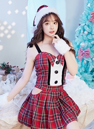 【1～3営業日で発送】チェックサンタ レッド《クリスマスコスプレ5点セット》【vanityME.】【23895-2】