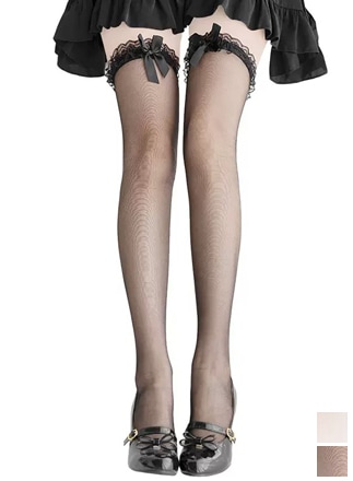 【ネコポス送料220円】【即日発送】フリルリボン透けニーハイ≪靴下≫【leg001】