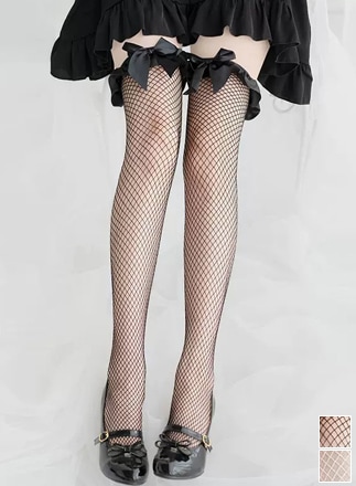 【ネコポス送料220円】【即日発送】リボン網ニーハイ≪靴下≫【leg002】