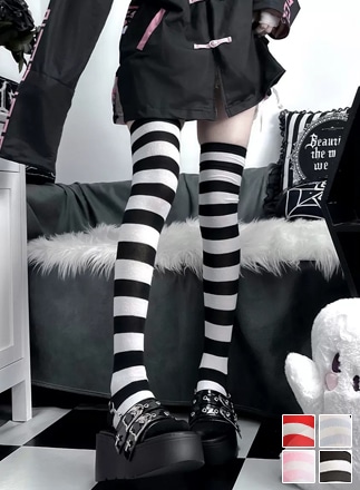 【ネコポス送料220円】【即日発送】ボーダーニーハイ（白地）≪靴下≫【leg003】