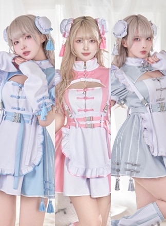 【即日発送】..天使界隈..チャイナワンピースドールメイド《ハロウィンコスプレ6点セット》【Malymoon/マリームーン】【9919】