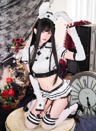 【即日発送】【月海つくねコラボ】マシュマロホワイトバニーナースセットアップ《ハロウィンコスプレ9点セット》【Malymoon/マリームーン】【10103】